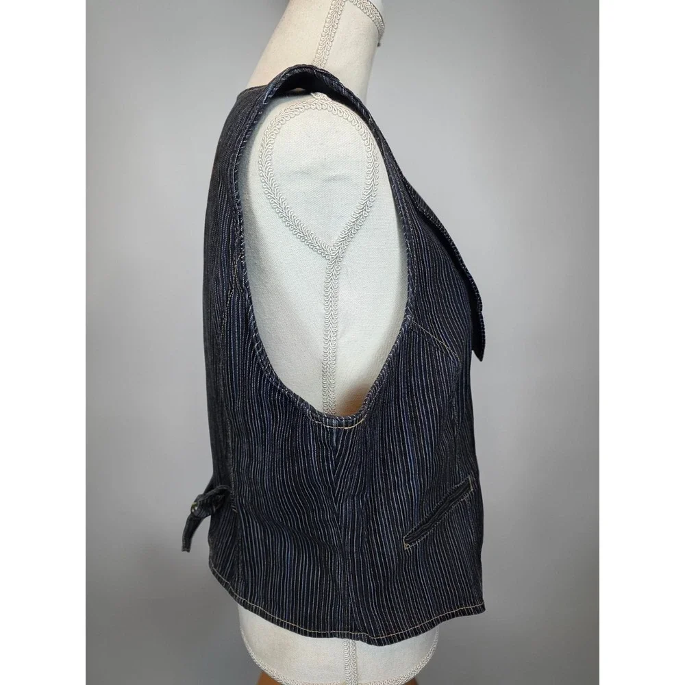 AMX Denim Vest Button Up XL Scoop Neck Cinch Back NWT - Picture 9 of 10